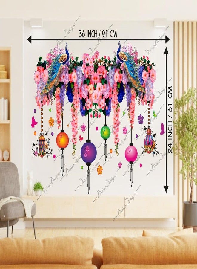 DivineDesigns ملصق حائط من الفينيل PVC من DivineDesigns بتصميم زهور وردية زاهية بألوان الطاووس (متعدد الألوان) - Image 3